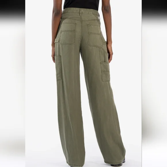KUT from The Kloth Womens Sienna Super Wide Leg in Olive Carpenter Pants Size 0 - Picture 2 of 11